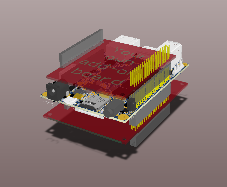 OpenRex V1I1 - 3D Model with add-on boards - Default view